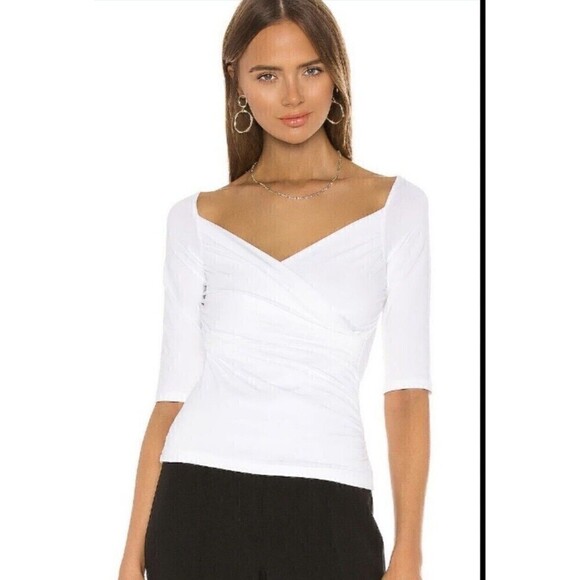 ATM Anthony Thomas Melillo Top White Pima Cotton Crossover Elbow Sleeve Large - Picture 1 of 8